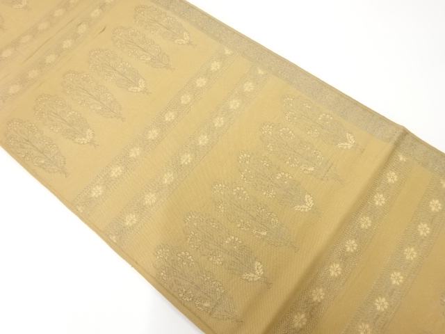 アンティーク　横段に草花模様織出し袋帯（材料）